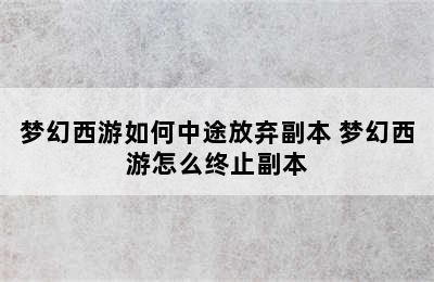 梦幻西游如何中途放弃副本 梦幻西游怎么终止副本